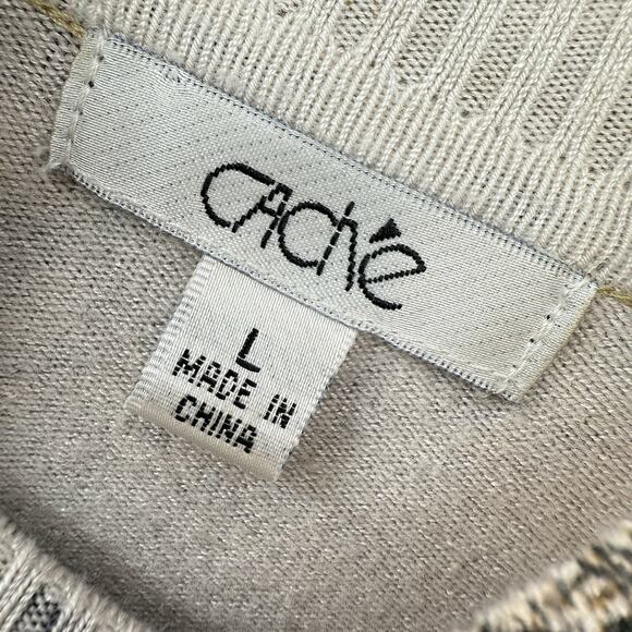 Cache animal artsy pattern knit high neck top size large Brown Gold Long Sleeve - Picture 10 of 11